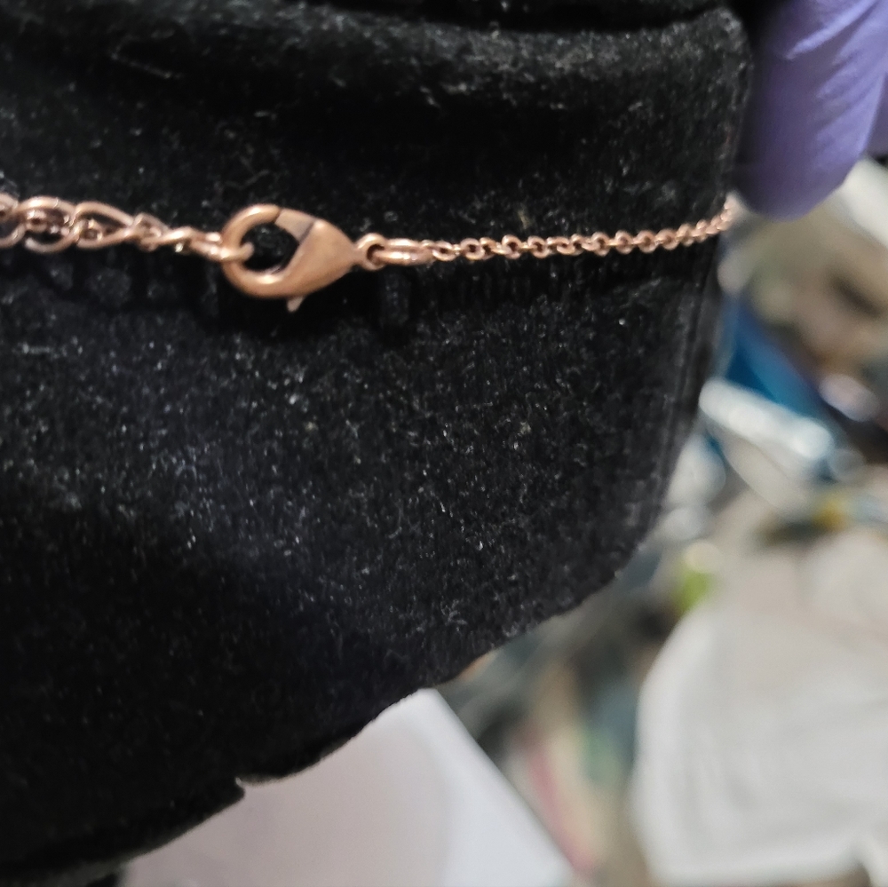 Vintage Pilgram Floral-Rhinestone Dangle Necklace in Rose Gold Coating-18"-egplc